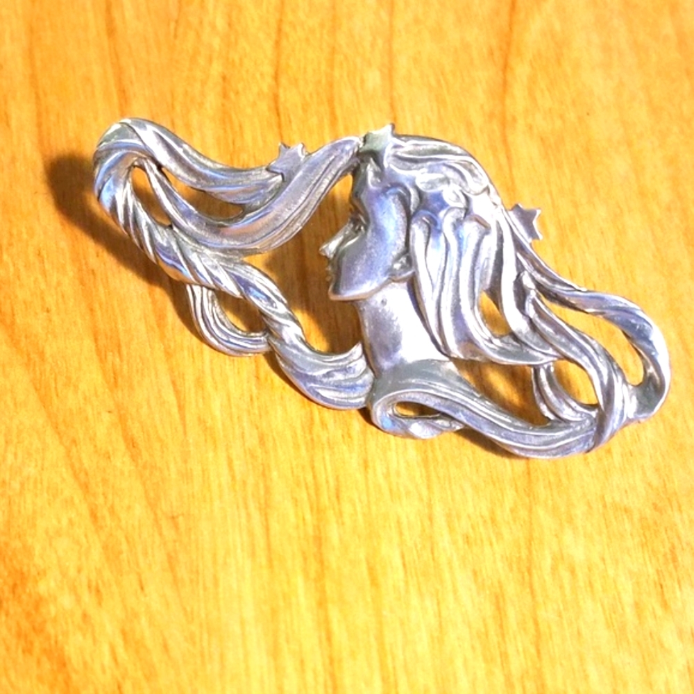 Vtg Pewter pin - brooch - Starry Girl - Picture 2 of 8